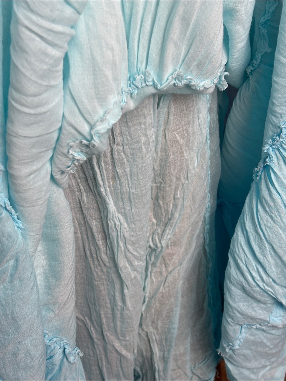 Vintage Ombre Tiered Light Aqua Maxi Skirt - Women 100% Cotton - Picture 7 of 12